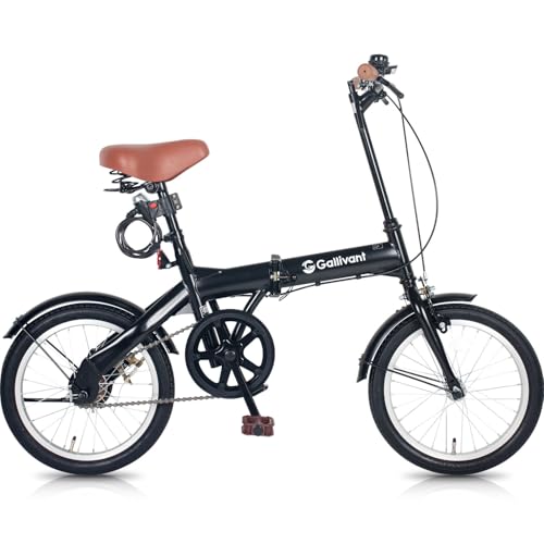 折りたたみ自転車 16インチ < GV-16A > フロントライト・ロック錠 折畳み 自転車 折り畳み自転車 ミニベロ 小径車 自転車 旅行 お出かけ 買い物 街乗り マンション アパート 玄関先 車載 軽量 新生活 通勤 通学 サイクリング シティサイクル (マットブラック)